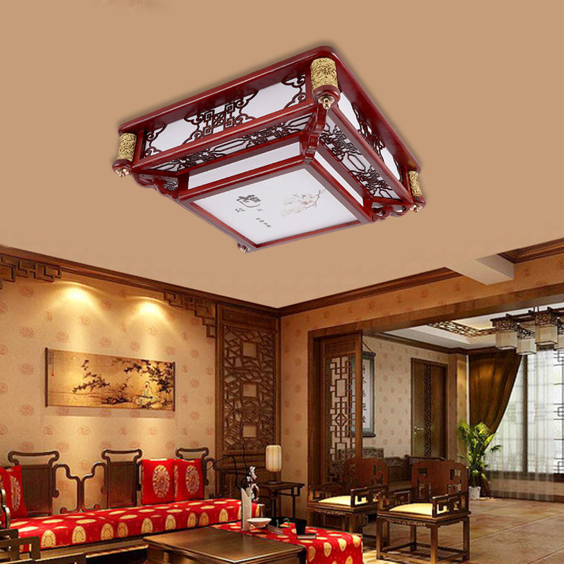 21.5’/39’ Led Rectangle Flush Mount Traditional Dark Red Wood Light Fixture For Living Room
