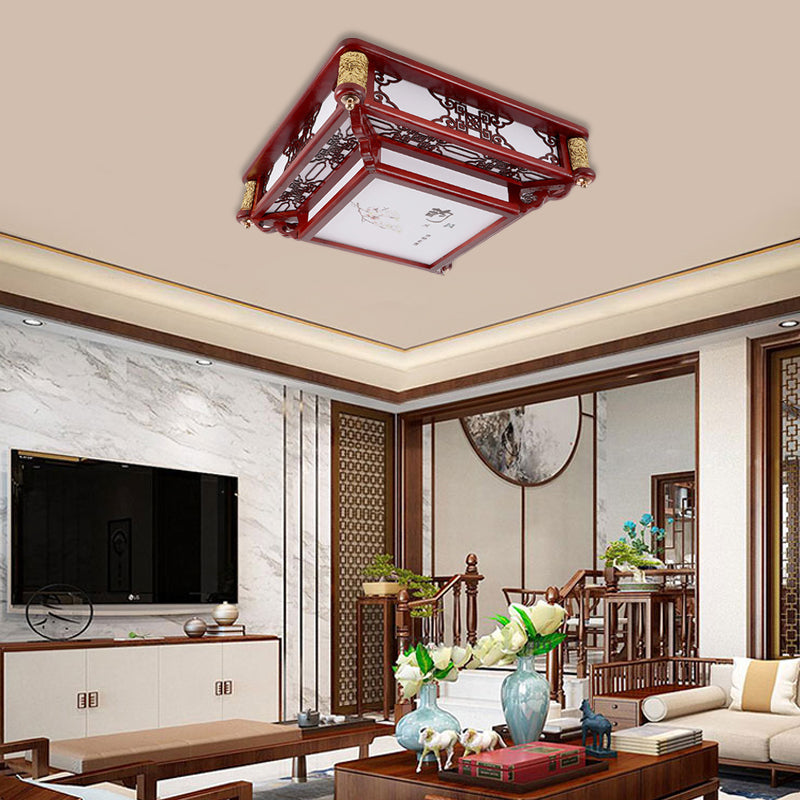 21.5’/39’ Led Rectangle Flush Mount Traditional Dark Red Wood Light Fixture For Living Room