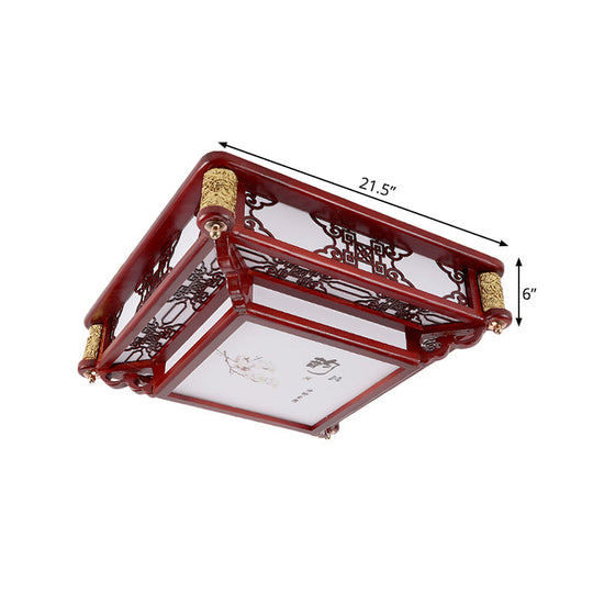 21.5’/39’ Led Rectangle Flush Mount Traditional Dark Red Wood Light Fixture For Living Room