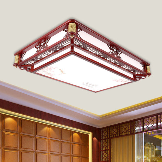 21.5’/39’ Led Rectangle Flush Mount Traditional Dark Red Wood Light Fixture For Living Room