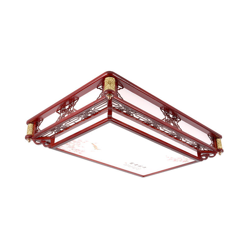 21.5’/39’ Led Rectangle Flush Mount Traditional Dark Red Wood Light Fixture For Living Room