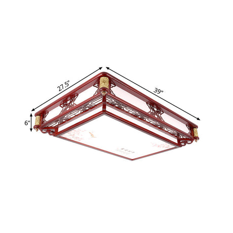 21.5/39 Led Rectangle Flush Mount Traditional Dark Red Wood Light Fixture For Living Room