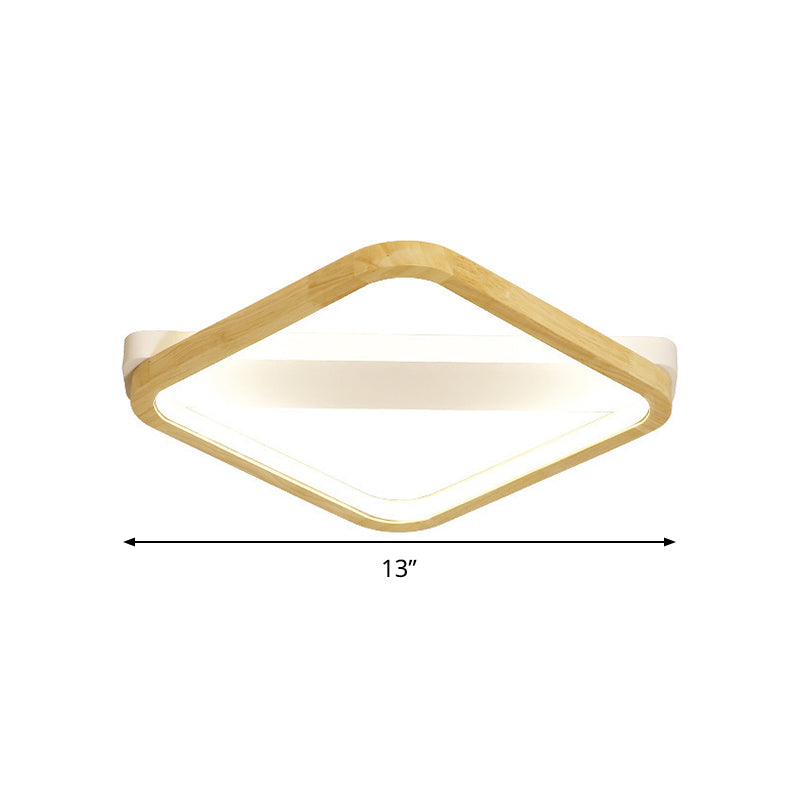 Simple Style Beige Led Ceiling Lamp For Bedroom - Wood Square Flush Light Fixture 13’/17’/21’ Wide