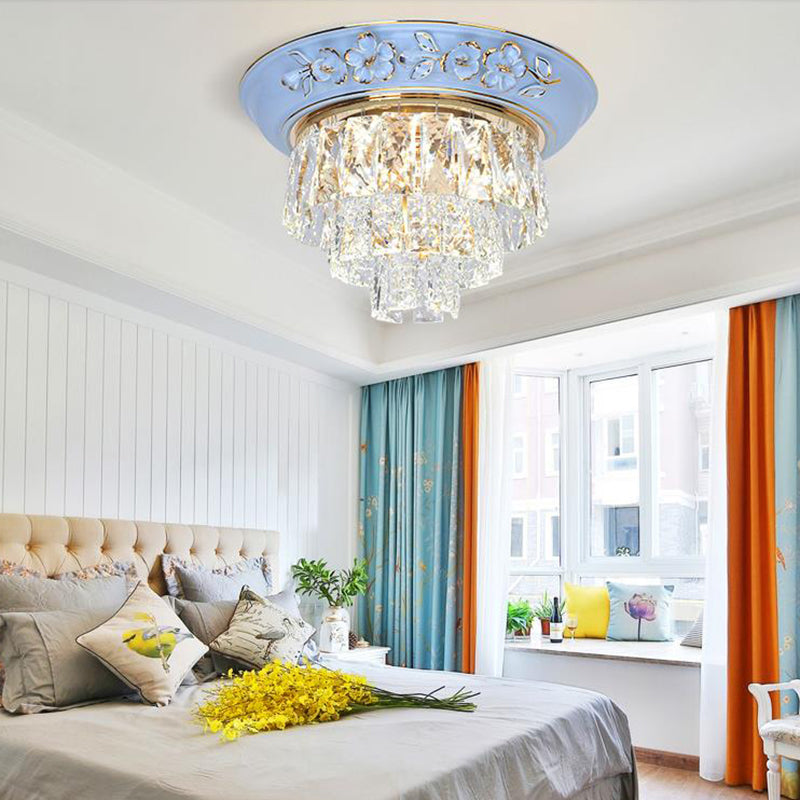 Minimalist Crystal Block Led Ceiling Fixture - Beige/Blue 12’/14’/18’ Wide