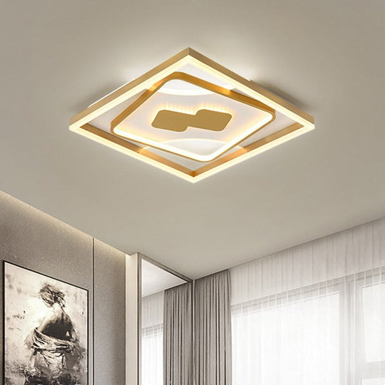 Contemporary Gold Rhombus Flush Mount Lamp 16/19.5 Led Ceiling Lighting In Warm/White Light / 16