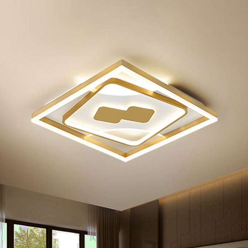 Contemporary Gold Rhombus Flush Mount Lamp – 16’/19.5’ Led Ceiling Lighting In Warm/White Light