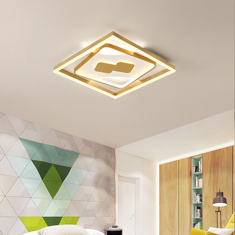 Contemporary Gold Rhombus Flush Mount Lamp 16/19.5 Led Ceiling Lighting In Warm/White Light