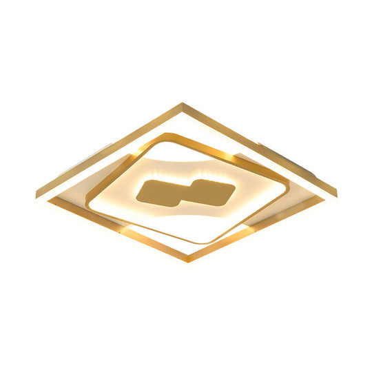 Contemporary Gold Rhombus Flush Mount Lamp – 16’/19.5’ Led Ceiling Lighting In Warm/White Light