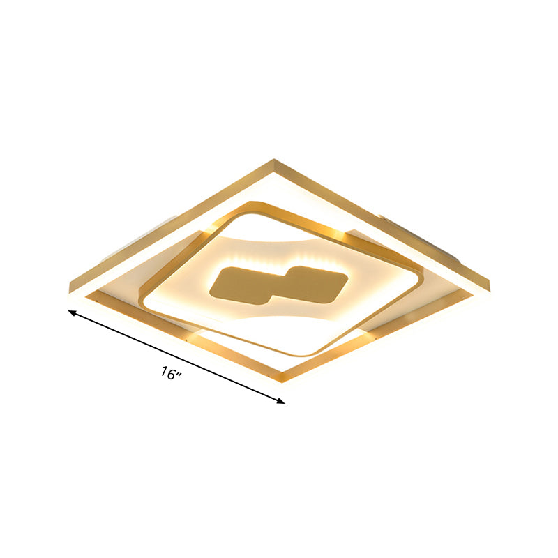 Contemporary Gold Rhombus Flush Mount Lamp 16/19.5 Led Ceiling Lighting In Warm/White Light