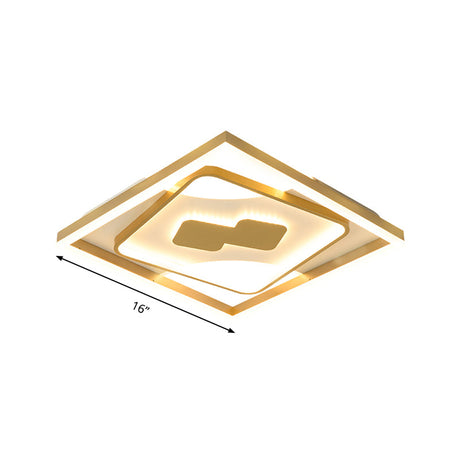 Contemporary Gold Rhombus Flush Mount Lamp 16/19.5 Led Ceiling Lighting In Warm/White Light