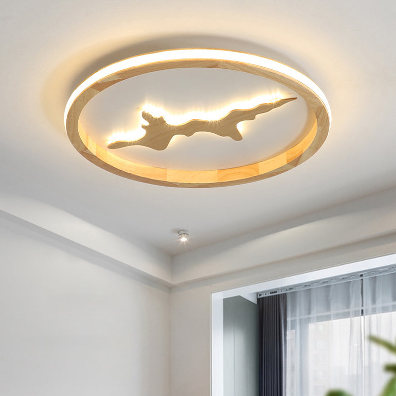 Minimalist Wood Circle Ceiling Light Dark Brown/Light Brown Led Flush Fixture - 17’/21’/25’ Wide