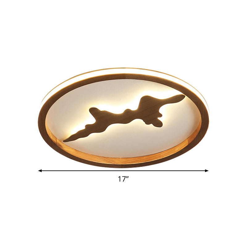 Minimalist Wood Circle Ceiling Light Dark Brown/Light Brown Led Flush Fixture - 17/21/25 Wide