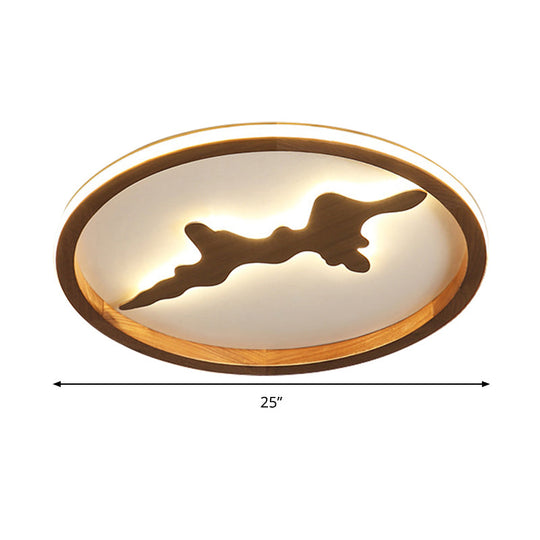 Minimalist Wood Circle Ceiling Light Dark Brown/Light Brown Led Flush Fixture - 17’/21’/25’ Wide