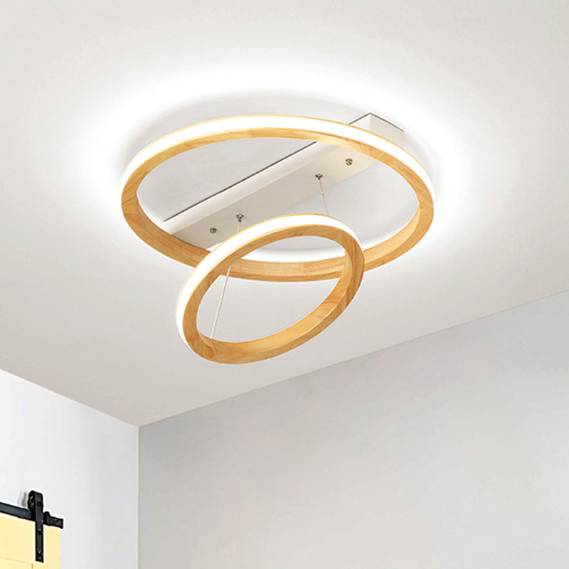 Modern Beige Led Wood Flush Mount Ceiling Light - 17/21/25 Wide Fixture / 17
