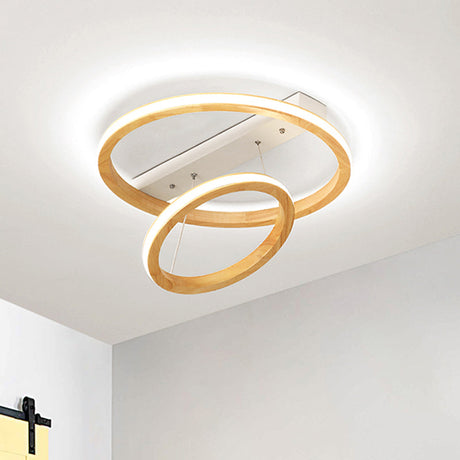 Modern Beige Led Wood Flush Mount Ceiling Light - 17/21/25 Wide Fixture / 17