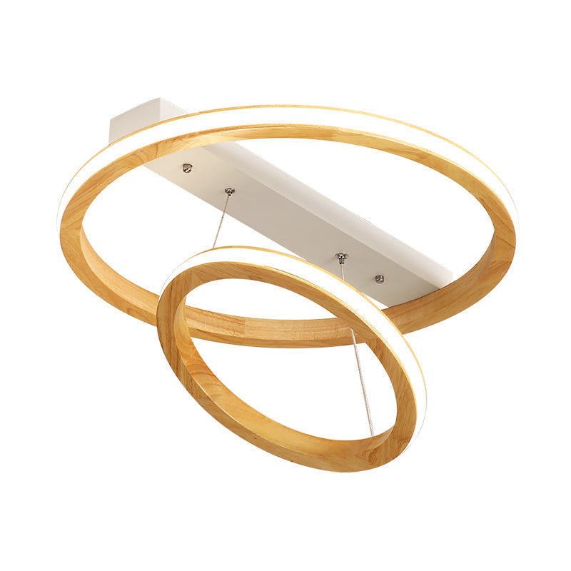 Modern Beige Led Wood Flush Mount Ceiling Light - 17’/21’/25’ Wide Fixture