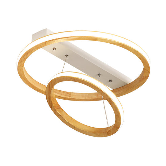 Modern Beige Led Wood Flush Mount Ceiling Light - 17/21/25 Wide Fixture