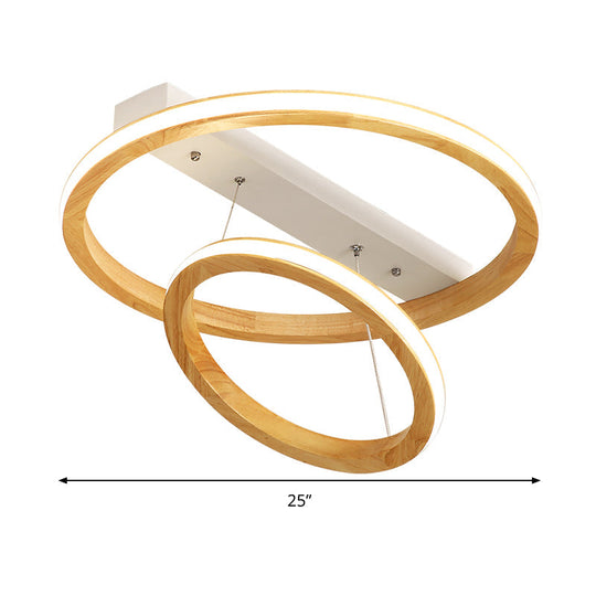 Modern Beige Led Wood Flush Mount Ceiling Light - 17/21/25 Wide Fixture