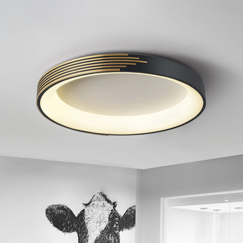 Modern Black Metal Drum Ceiling Light: Led Flush Mount For Bedroom - 12/18/23.5 Wide