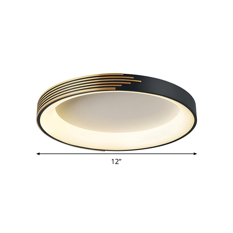 Modern Black Metal Drum Ceiling Light: Led Flush Mount For Bedroom - 12’/18’/23.5’ Wide