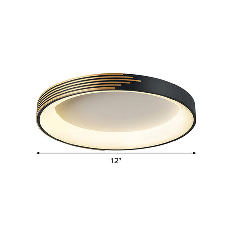 Modern Black Metal Drum Ceiling Light: Led Flush Mount For Bedroom - 12’/18’/23.5’ Wide
