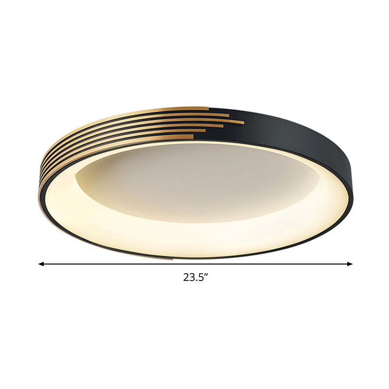 Modern Black Metal Drum Ceiling Light: Led Flush Mount For Bedroom - 12’/18’/23.5’ Wide