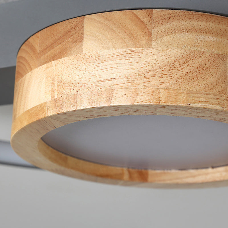 Minimalist Gray/White Led Flush Mount Ceiling Light For Living Room - Wood Finish