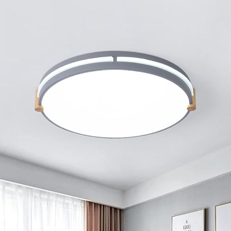 Simple Style Gray Macaron Drum Ceiling Lamp - Led Flush Mount Lighting In 12’/16’/19.5’