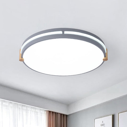 Simple Style Gray Macaron Drum Ceiling Lamp - Led Flush Mount Lighting In 12’/16’/19.5’