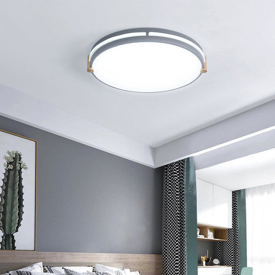 Simple Style Gray Macaron Drum Ceiling Lamp - Led Flush Mount Lighting In 12/16/19.5 Widths Perfect