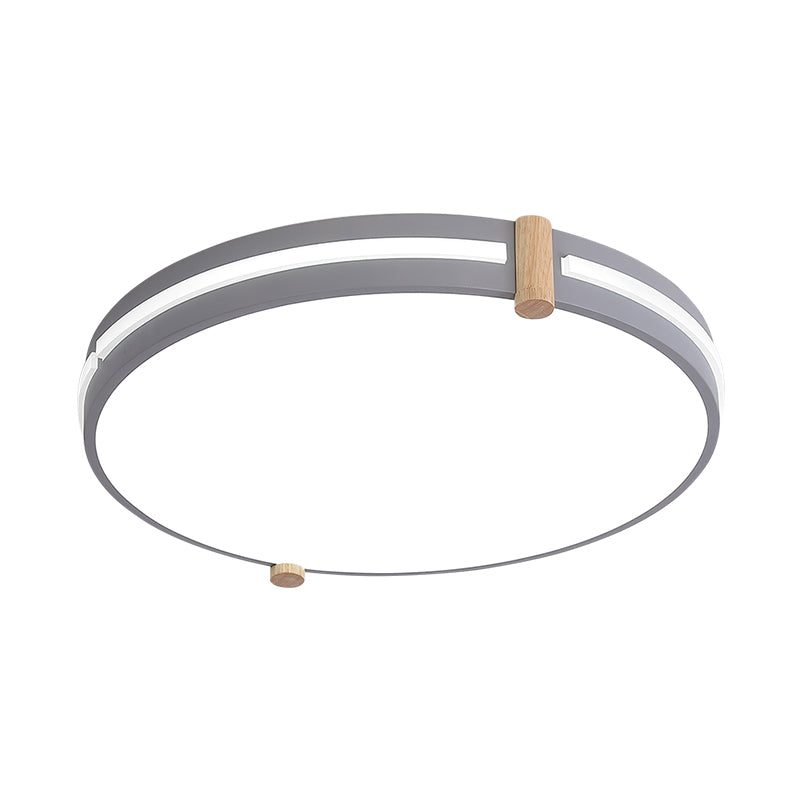 Simple Style Gray Macaron Drum Ceiling Lamp - Led Flush Mount Lighting In 12/16/19.5 Widths Perfect