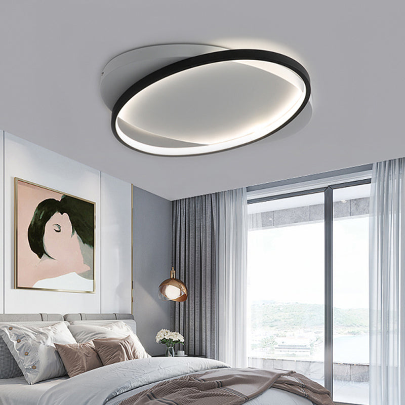 Modern Black Oval Led Flush Mount Ceiling Lamp - 16’/19.5’ Wide In Warm/White Light / 16’ Warm