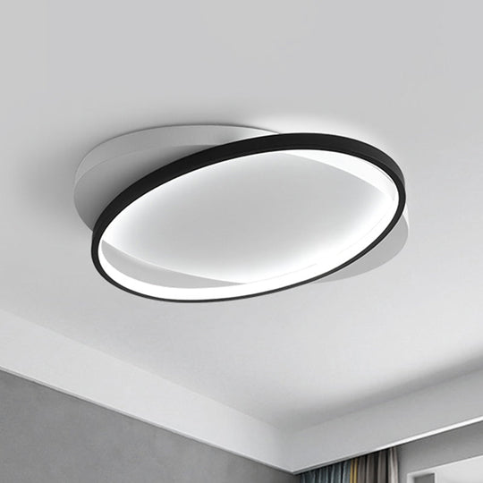 Modern Black Oval Led Flush Mount Ceiling Lamp - 16’/19.5’ Wide In Warm/White Light / 16’ White