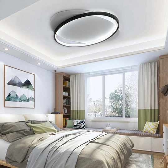 Modern Black Oval Led Flush Mount Ceiling Lamp - 16/19.5 Wide In Warm/White Light