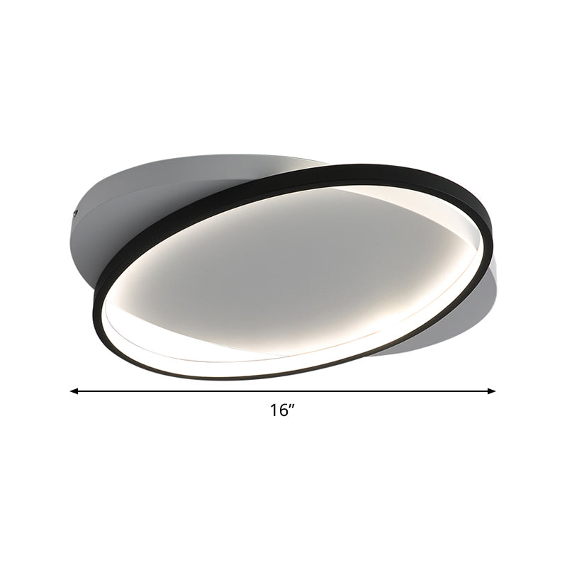 Modern Black Oval Led Flush Mount Ceiling Lamp - 16’/19.5’ Wide In Warm/White Light