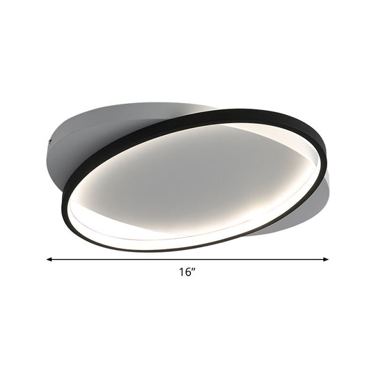 Modern Black Oval Led Flush Mount Ceiling Lamp - 16’/19.5’ Wide In Warm/White Light