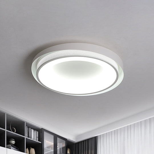 Contemporary White Drum Metal Ceiling Light - 18’/21.5’ Wide Led Flush Mount Fixture In