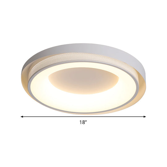 Contemporary White Drum Metal Ceiling Light - 18’/21.5’ Wide Led Flush Mount Fixture In