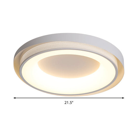 Contemporary White Drum Metal Ceiling Light - 18/21.5 Wide Led Flush Mount Fixture In Warm/White/3
