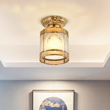 Brass Cylinder Flush-Mount Light For Corridor / B