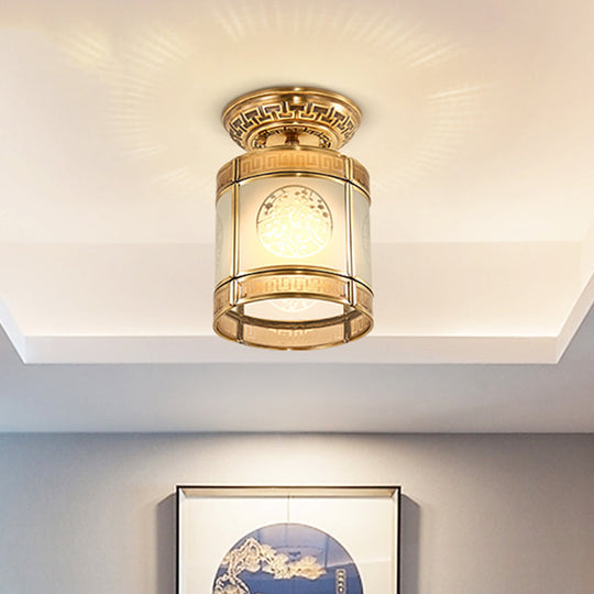 Brass Cylinder Flush-Mount Light For Corridor / B