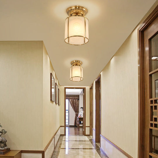 Brass Cylinder Flush - Mount Light For Corridor