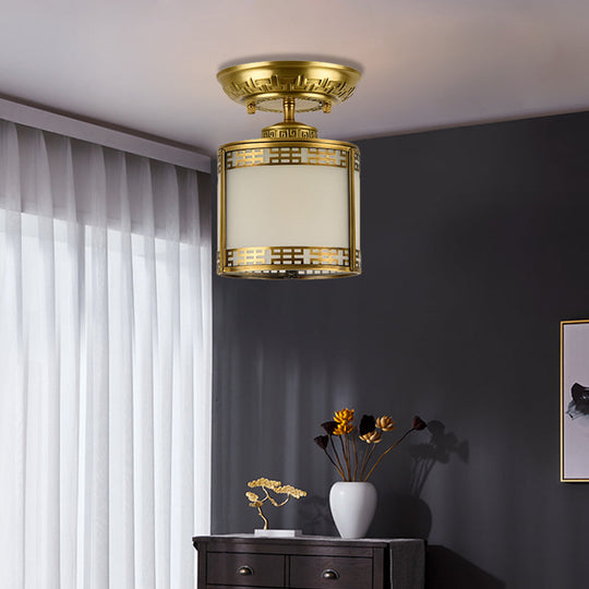 Brass Cylinder Flush - Mount Light For Corridor