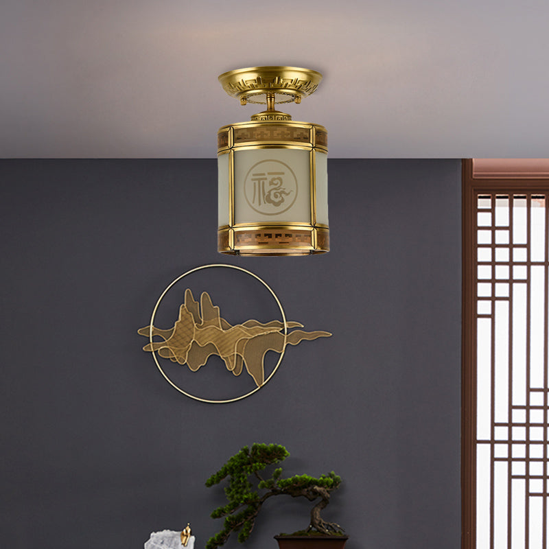 Brass Cylinder Flush - Mount Light For Corridor