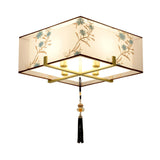 Classic Square Fabric Flush Light: 4-Light Ceiling Mount For Bedroom (White)