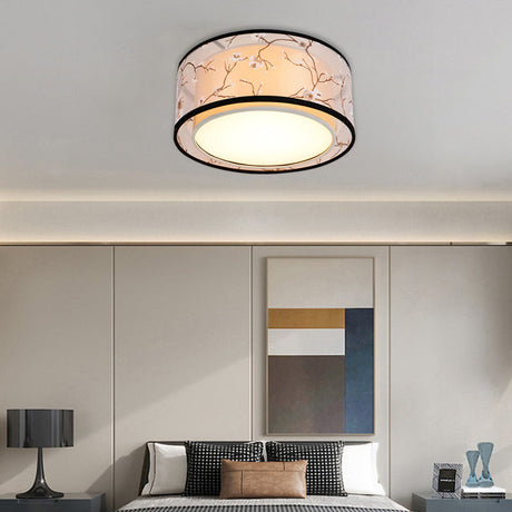 White 16’/19.5’/23.5’ Wide 4 - Light Flush Mount Lamp - Traditional Fabric Drum Shade Ceiling