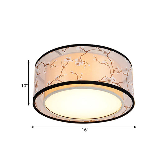 White 16’/19.5’/23.5’ Wide 4 - Light Flush Mount Lamp - Traditional Fabric Drum Shade Ceiling