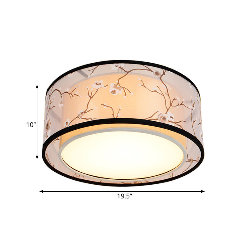 White 16’/19.5’/23.5’ Wide 4 - Light Flush Mount Lamp - Traditional Fabric Drum Shade Ceiling