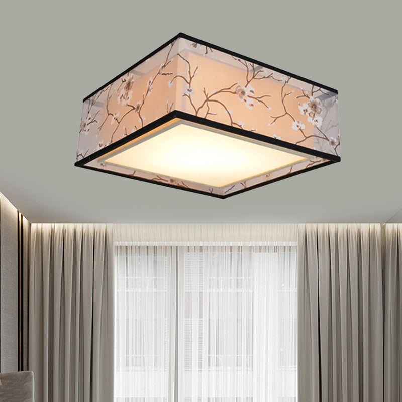 Traditional Style Fabric Square Flush Light - 4/5 Lights Ceiling Mount In White Various Sizes / 16