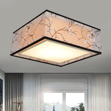Traditional Style Fabric Square Flush Light - 4/5 Lights Ceiling Mount In White Various Sizes